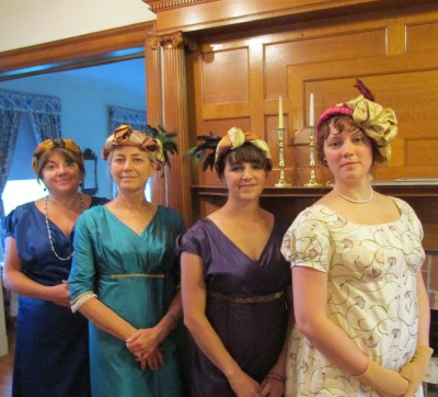 Showing off the Regency style turbans they made that afternoon in Hope Greenberg’s workshop 
